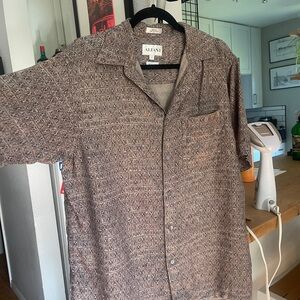 Alfani Men's Brown Patterned Shirt 100% silk